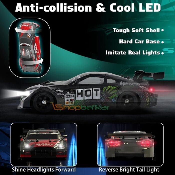 High-Speed Drift RC Car 1:16 Scale with Rechargeable Battery, LED Lights & Drift Kit - Image 3