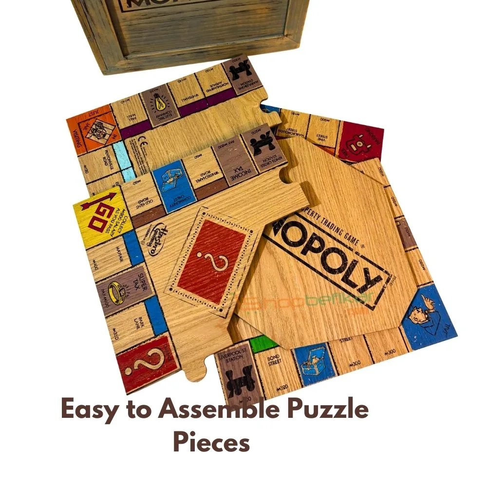 Monopoly Board Game – Premium Wooden Edition with Brass Tokens & Puzzle Board | 2–6 Players | Ages 8+ | 60–120 Min - Image 5