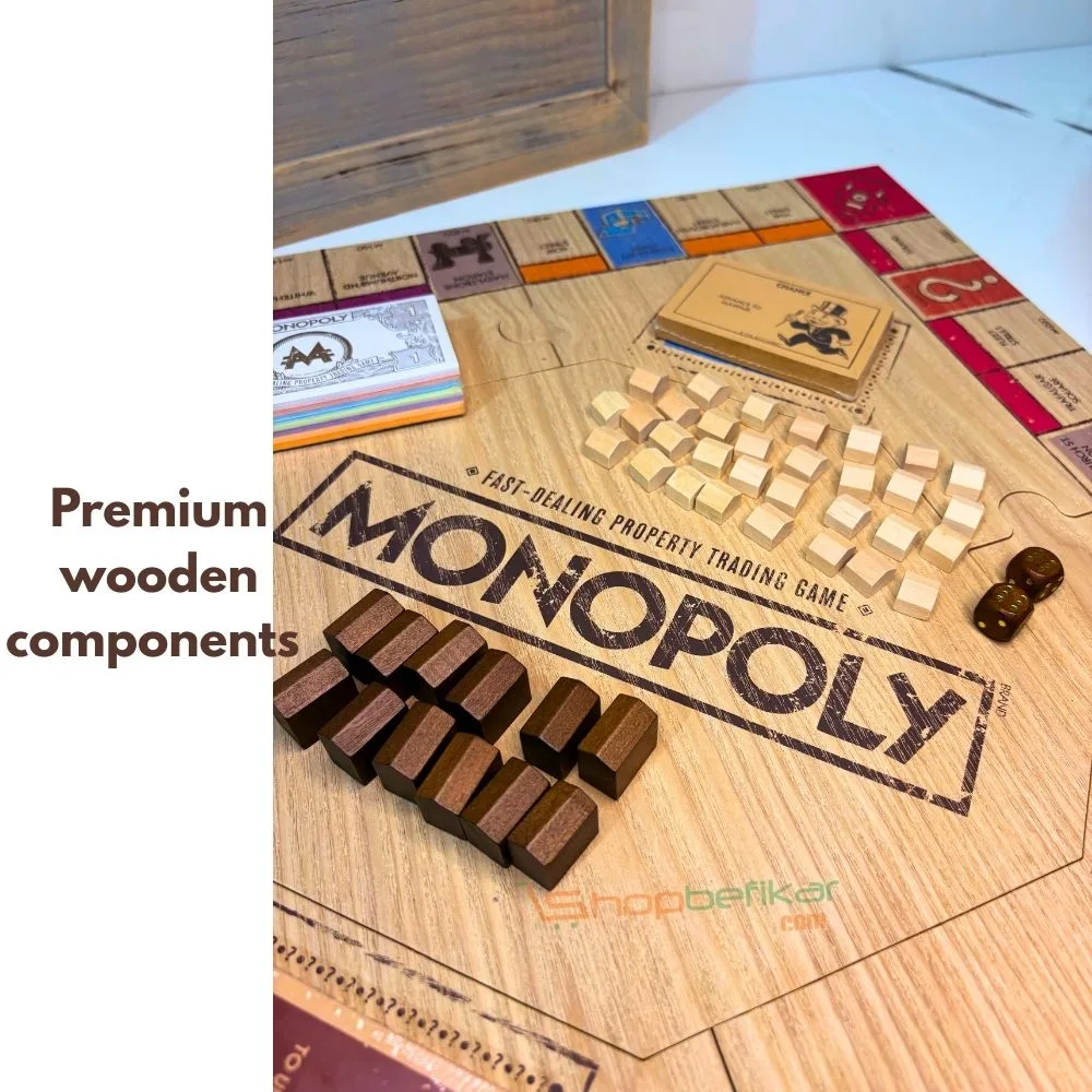 Monopoly Board Game – Premium Wooden Edition with Brass Tokens & Puzzle Board | 2–6 Players | Ages 8+ | 60–120 Min - Image 2