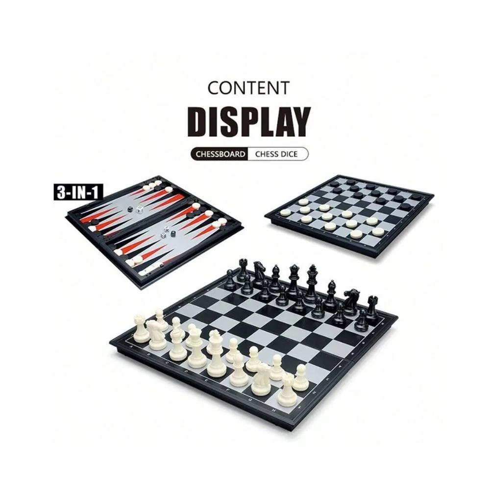 Magnetic 3-in-1 Board Game Set | Chess, Checkers & Backgammon | Folding Travel Board | Kids & Adults - Image 2