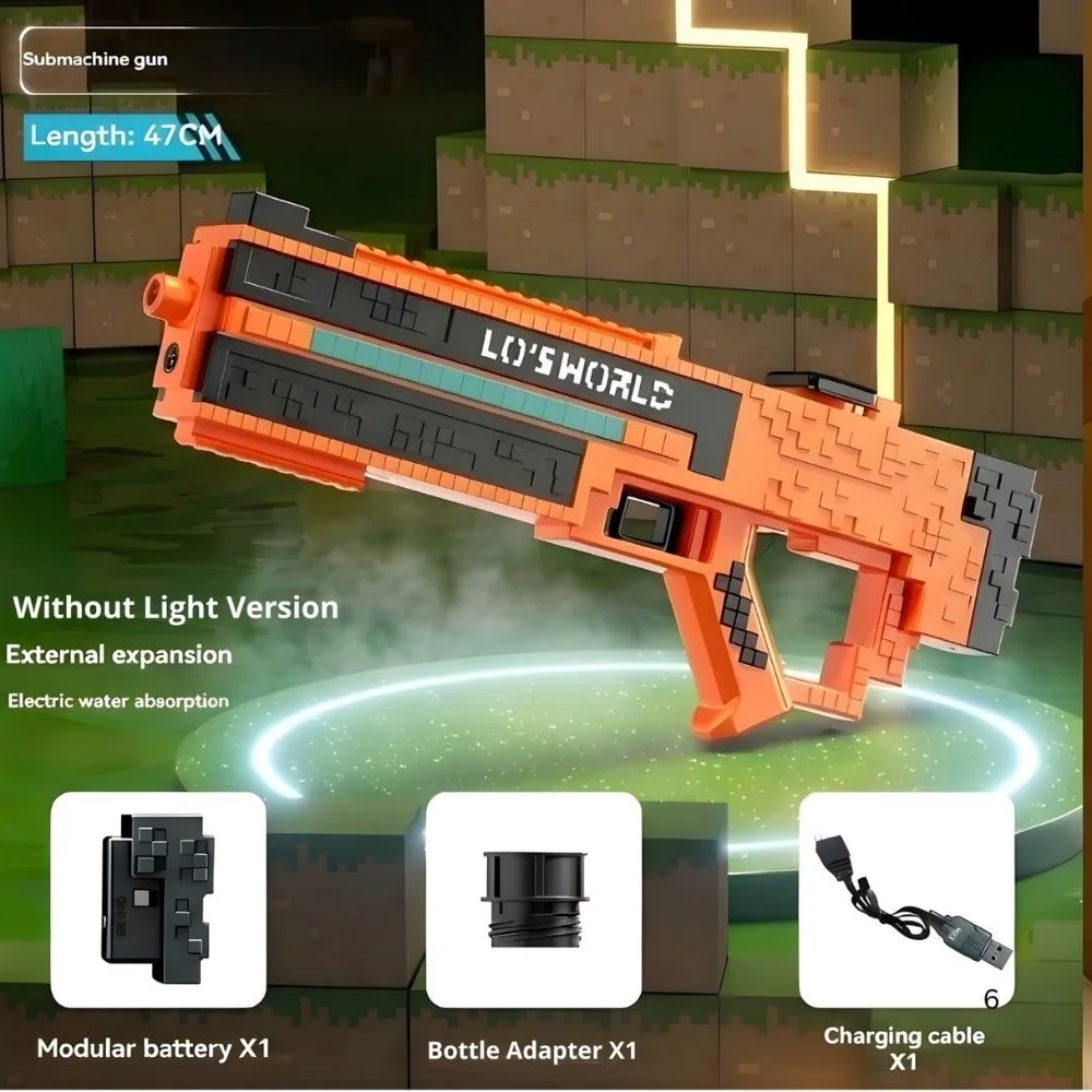 Block Craft Automatic Water Gun Blaster | Long Range Holi Pichkari Toy | 1 Player | Age 6+ | Outdoor Play ( orange) - Image 6
