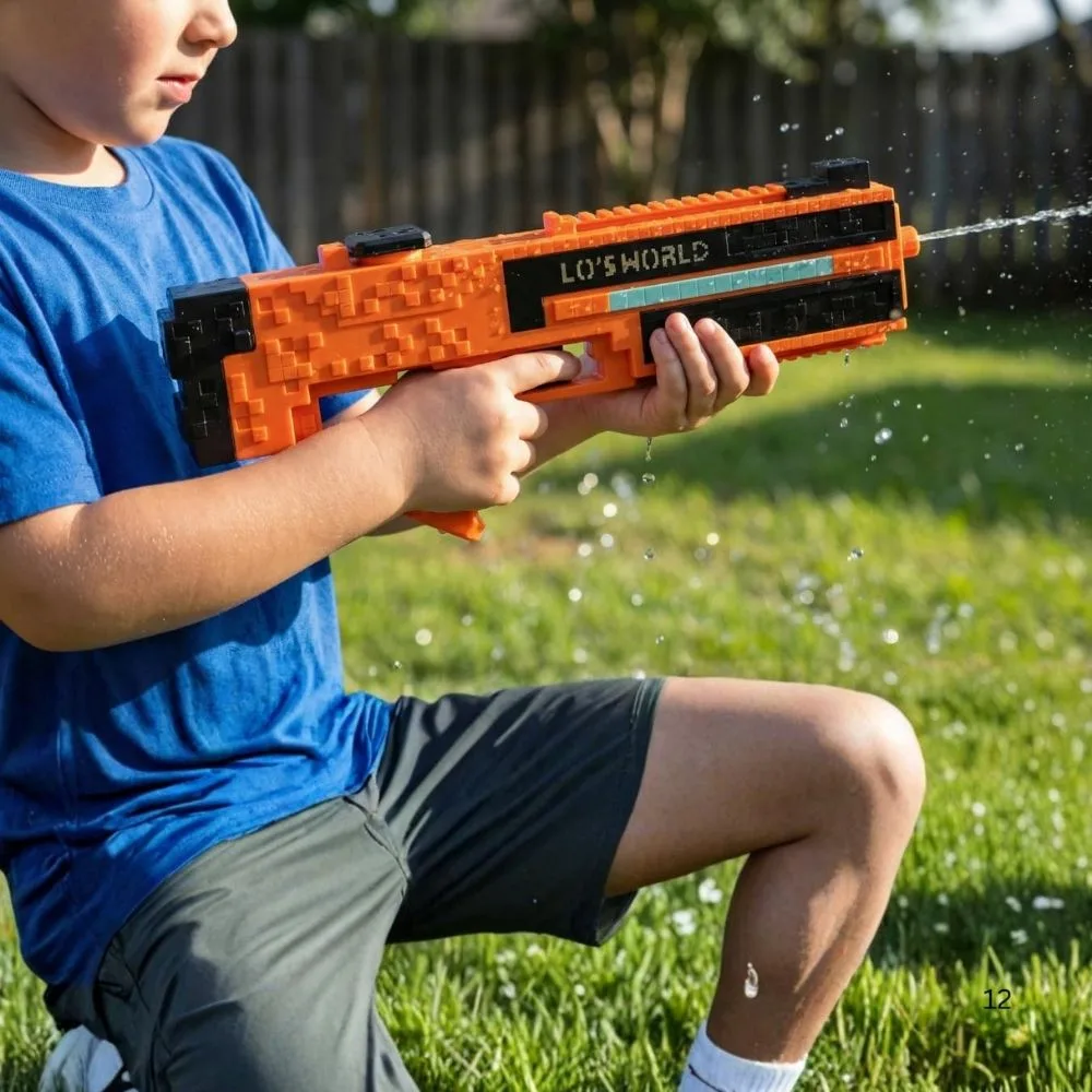 Block Craft Automatic Water Gun Blaster | Long Range Holi Pichkari Toy | 1 Player | Age 6+ | Outdoor Play ( orange) - Image 3