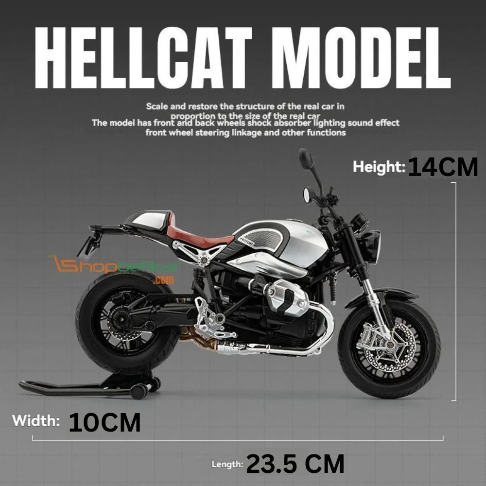 BMW R NineT 1:12 Die-Cast Bike Model | Light & Sound Pull-Back Motorcycle Toy - Image 4