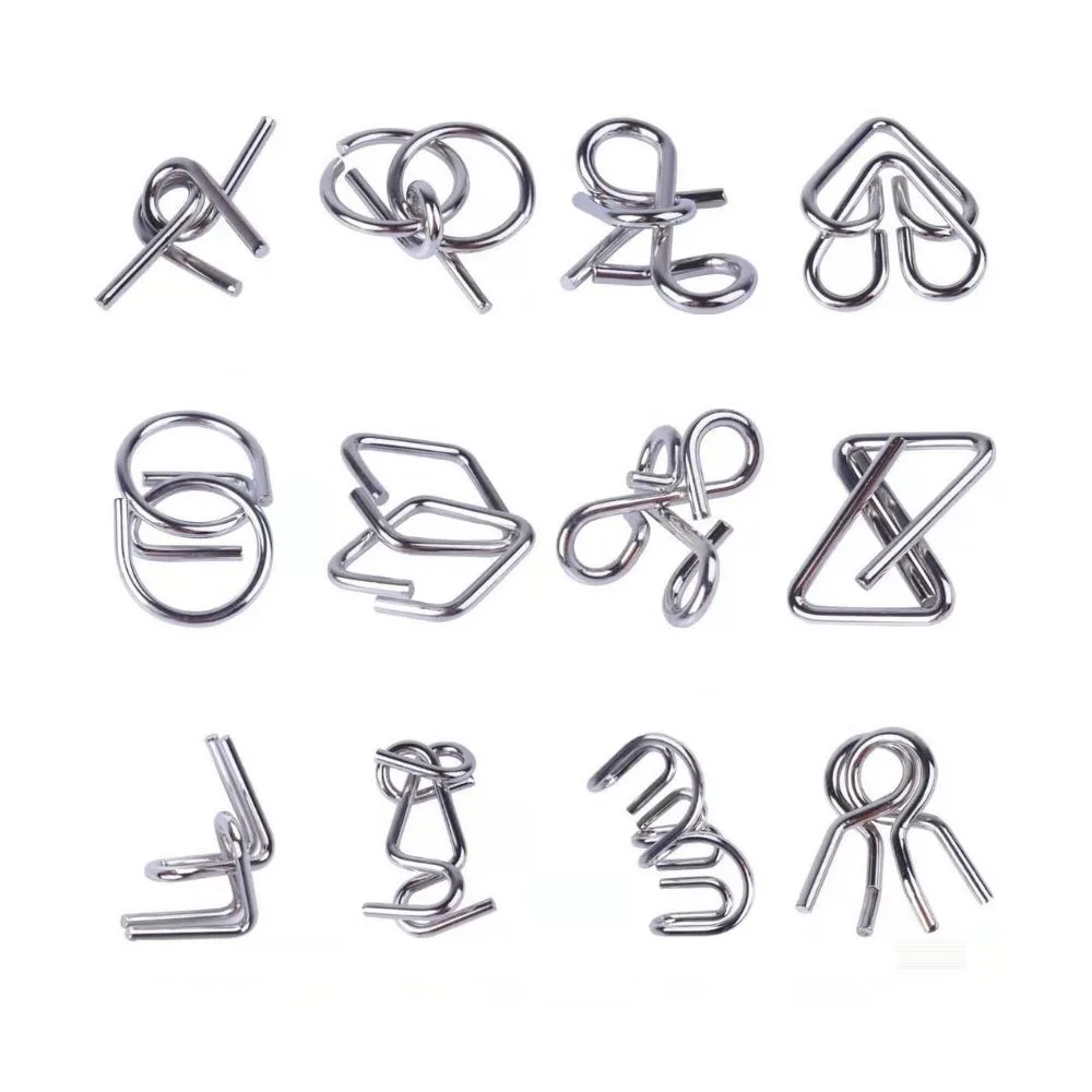 Mind Challenging Metal Wire Puzzle Set | 12 Assorted Brain Teaser Disentanglement Games | Party Favors & Gift Prizes | Age 6+ - Image 2