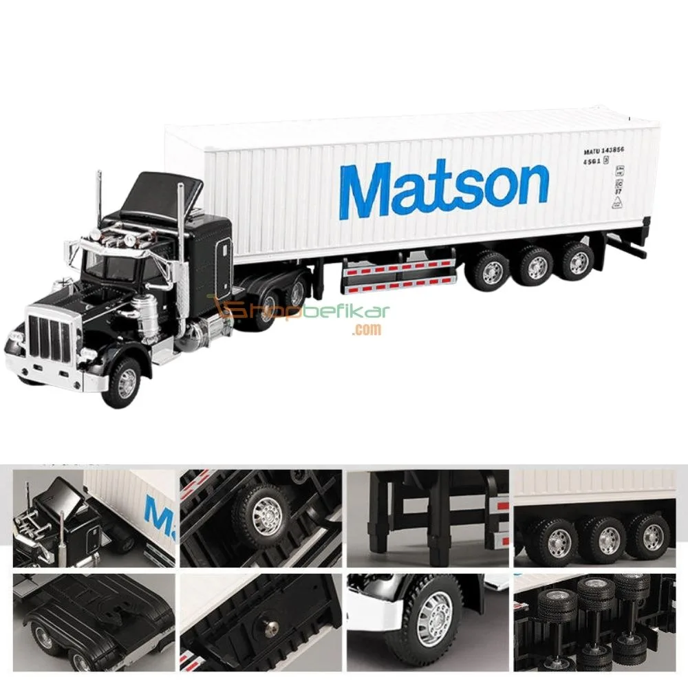 1:32 Alloy American Style Container Truck Toy | Die-Cast Heavy Transport Vehicle with Sound & Light | Detachable Trailer | Age 3+ - Image 2