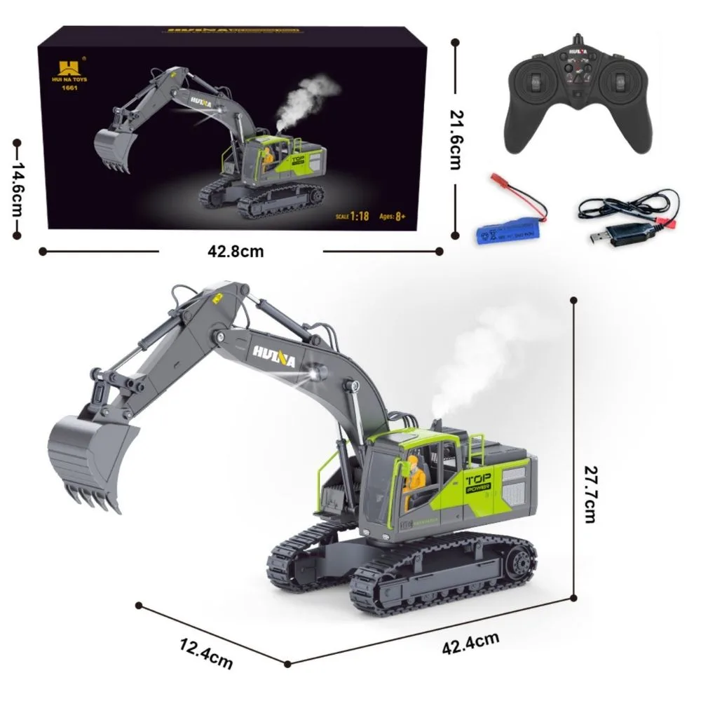 HUINA 1661 RC Excavator 1:18 Die-Cast Metal | 11CH Construction Vehicle with LED Lights - Image 5