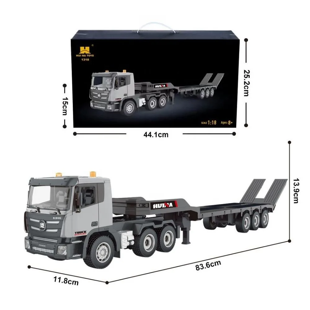 HUINA 1318 RC Tractor Truck 1:18 Scale | 9CH Flatbed Trailer Hobby Model - Image 4