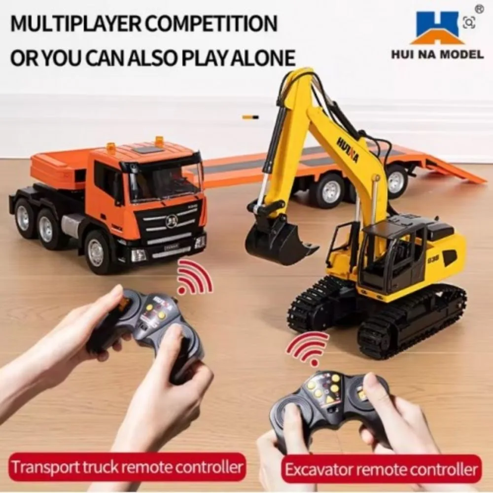 HUINA 1319 1:18 RC Tractor Truck with Excavator & Trailer | 2.4G Remote Control Construction Transport Set | Age 6+ - Image 3