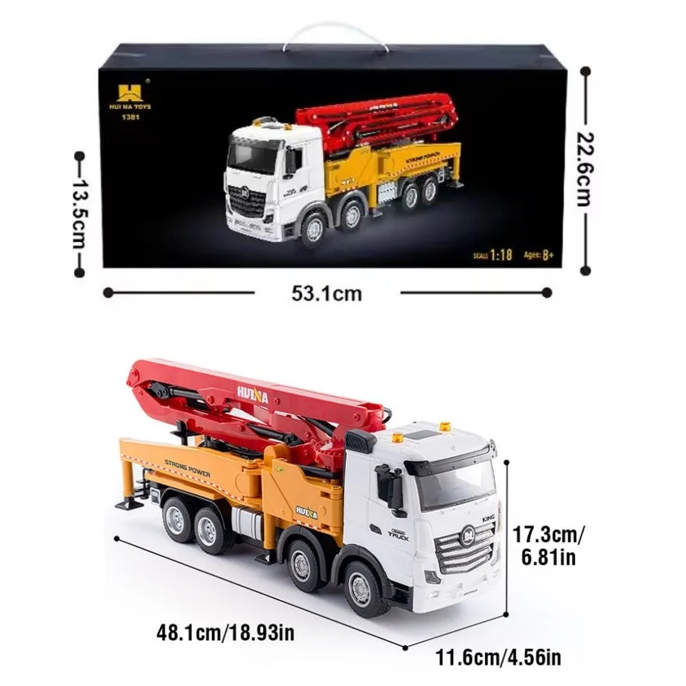 HUINA 1381 1:18 RC Concrete Pump Truck | 11CH Construction Vehicle with 120cm Pump Arm - Image 4