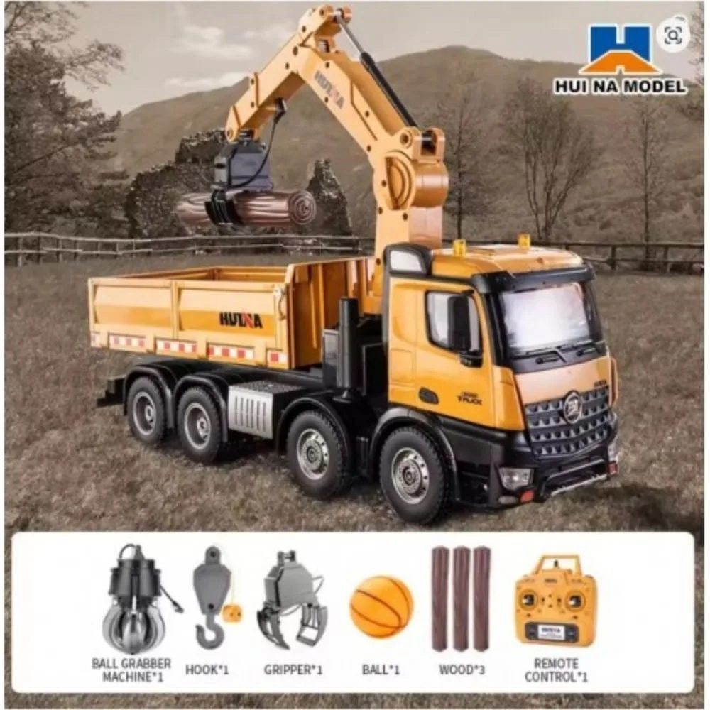 HUINA 1538 1:14 Scale 26 Channel Alloy RC Dump Truck with Grabbing Wood Crane | 2.4G Remote Construction Vehicle | Age 8+ - Image 8