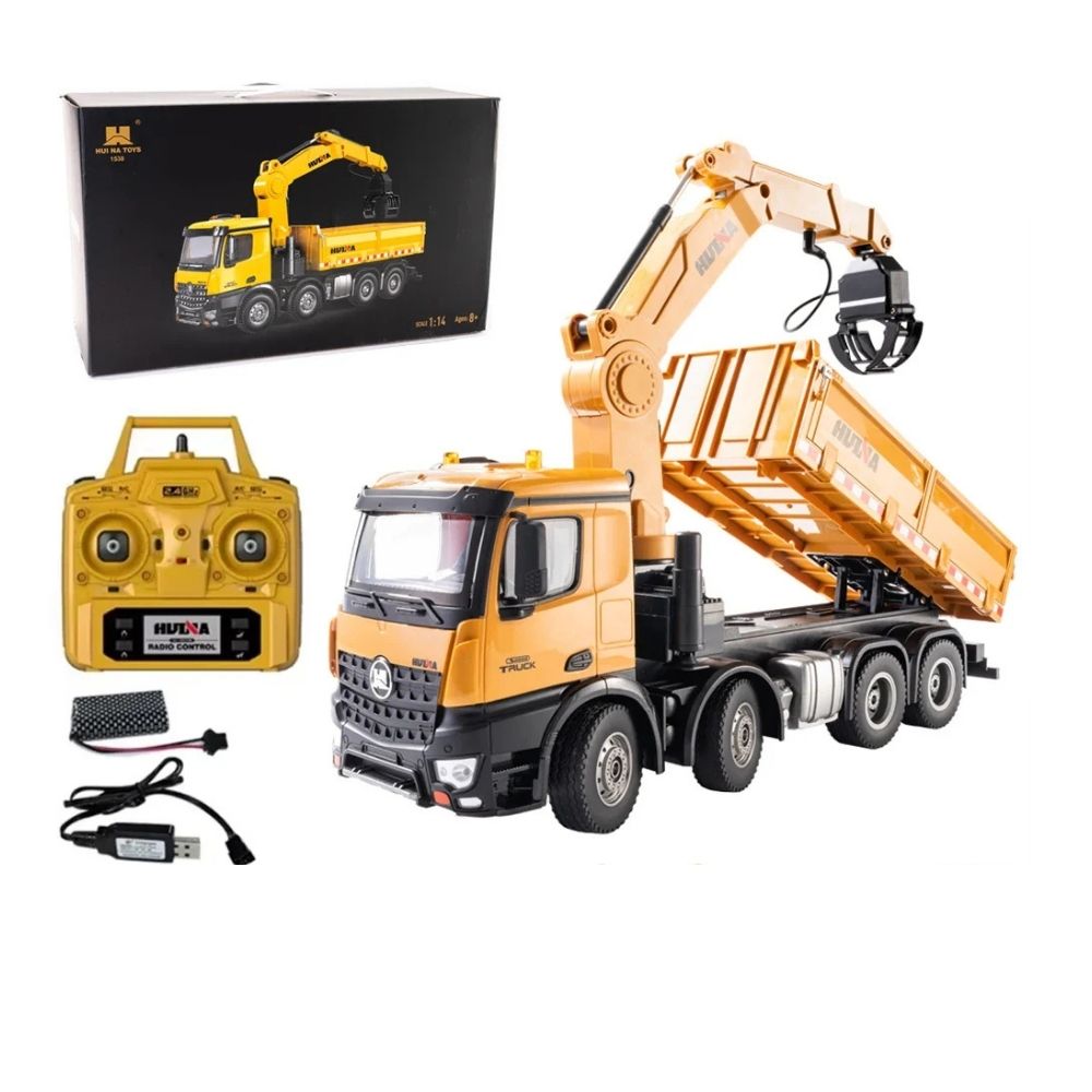 Huina 1538 RC Dump Truck 114 26CH Alloy Remote Control -7 HUINA 1538 1:14 26CH Alloy RC Dump Truck with Wood Grab Crane | Shopbefikar India