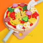 KABI Pizza Chef Junior Wooden Toy | DIY Pizza Food Slicer Set with Reusable Stickers | Pretend Play Kitchen Toy | Age 3+ - Image 2