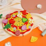 KABI Pizza Chef Junior Wooden Toy | DIY Pizza Food Slicer Set with Reusable Stickers | Pretend Play Kitchen Toy | Age 3+ - Image 7