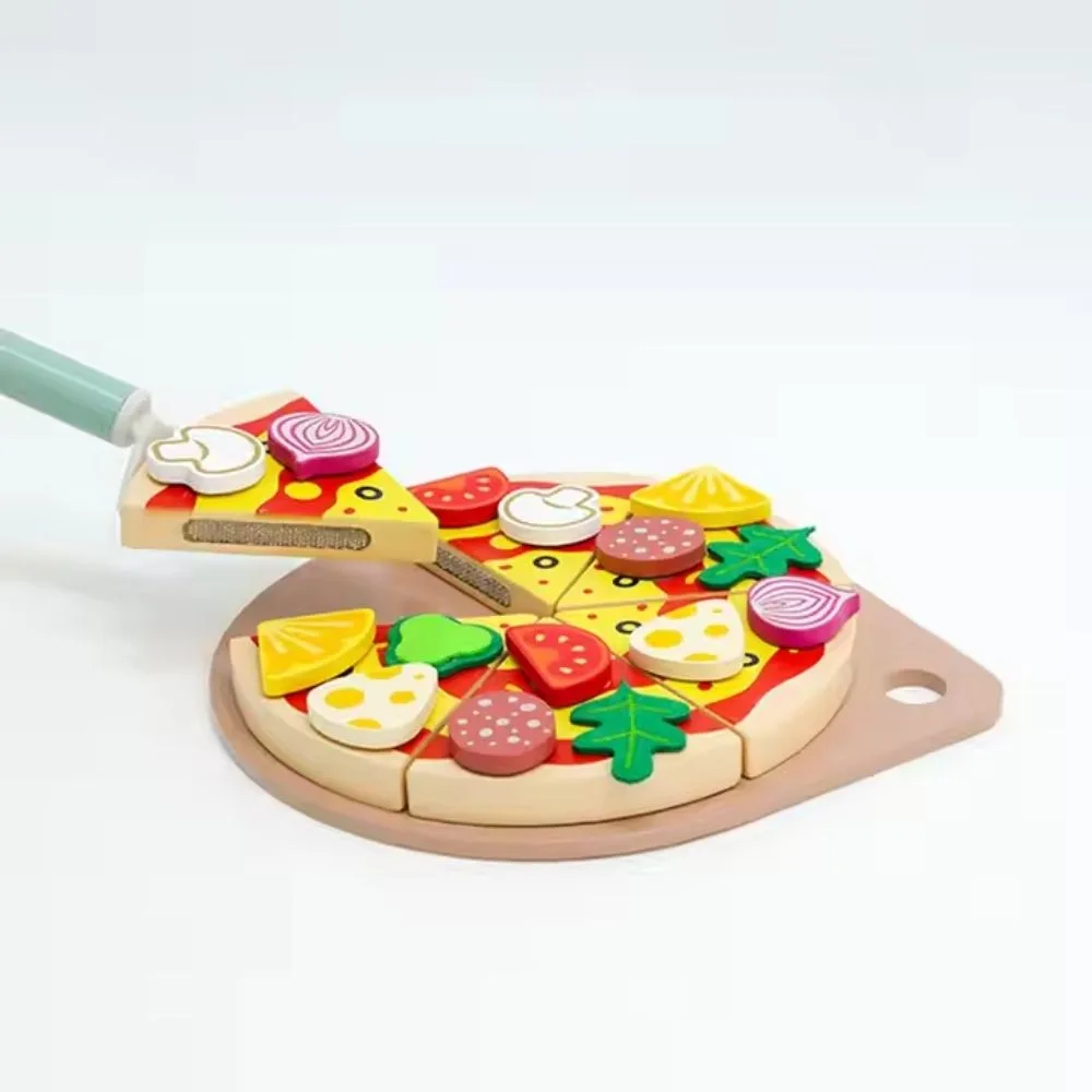 KABI Pizza Chef Junior Wooden Toy | DIY Pizza Food Slicer Set with Reusable Stickers | Pretend Play Kitchen Toy | Age 3+ - Image 5