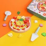 KABI Pizza Chef Junior Wooden Toy | DIY Pizza Food Slicer Set with Reusable Stickers | Pretend Play Kitchen Toy | Age 3+ - Image 4