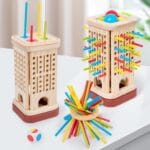 Montessori Wooden Stick Game for Kids | 32 Colourful Sticks with Dice & Wooden Box | Fine Motor Skills Toy - Image 2