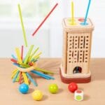 Montessori Wooden Stick Game for Kids | 32 Colourful Sticks with Dice & Wooden Box | Fine Motor Skills Toy - Image 3