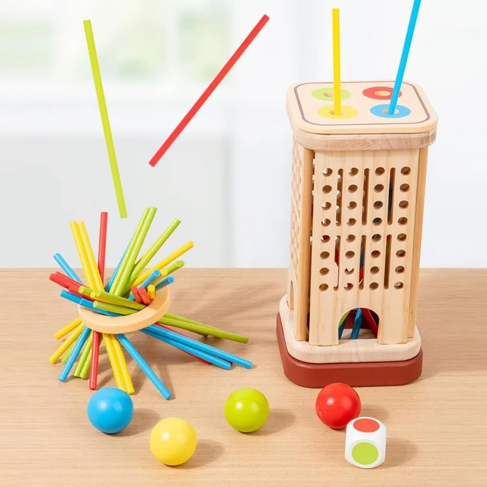 Montessori Wooden Stick Game for Kids | 32 Colourful Sticks with Dice & Wooden Box | Fine Motor Skills Toy - Image 3