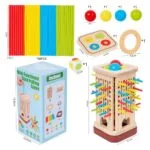 Montessori Wooden Stick Game for Kids | 32 Colourful Sticks with Dice & Wooden Box | Fine Motor Skills Toy - Image 6