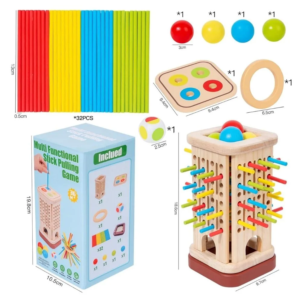 Montessori Wooden Stick Game for Kids | 32 Colourful Sticks with Dice & Wooden Box | Fine Motor Skills Toy - Image 6