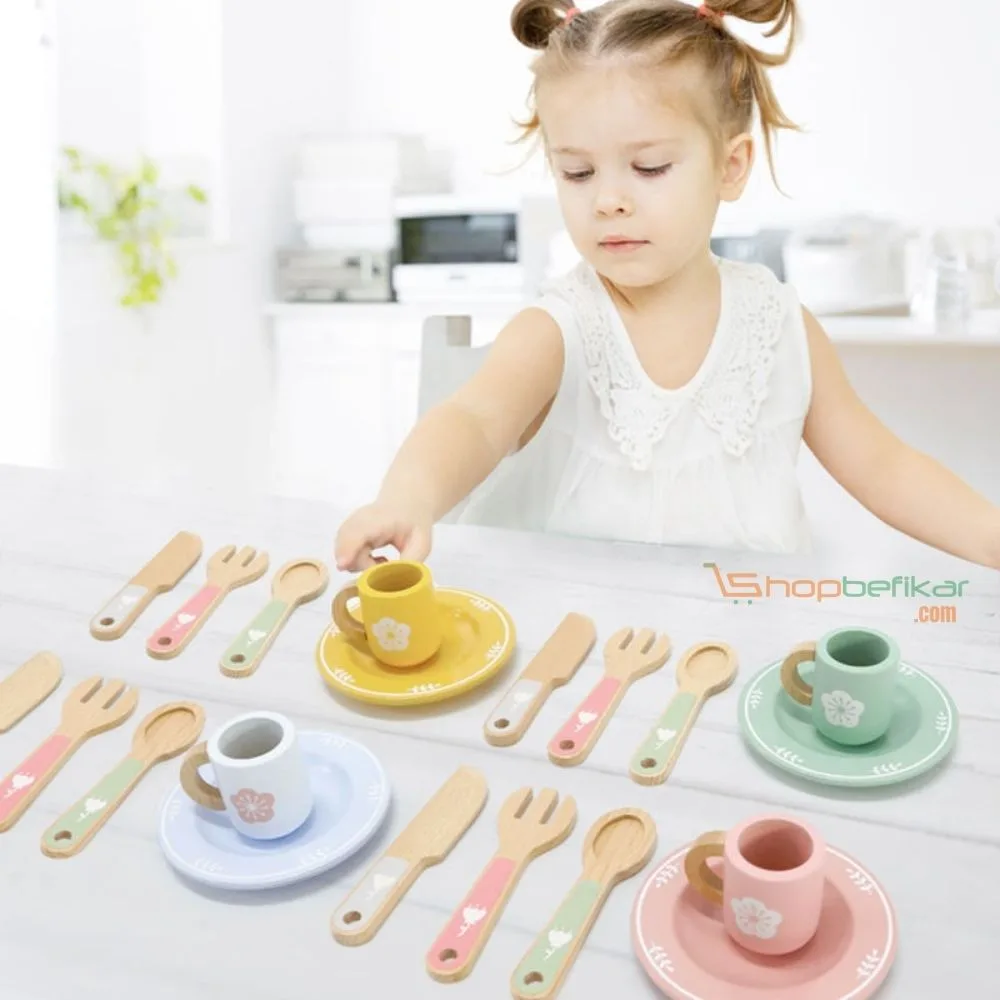 KABI My Little Dinnerware Set Wooden Toy | Plates & Utensils Role Play Kitchen Set | Montessori Pretend Play | Age 3+ | Indoor Play - Image 6