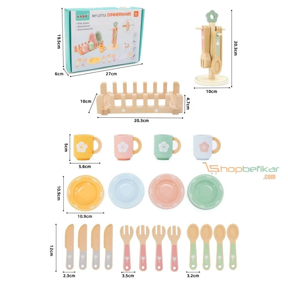 KABI My Little Dinnerware Set Wooden Toy | Plates & Utensils Role Play Kitchen Set | Montessori Pretend Play | Age 3+ | Indoor Play - Image 5