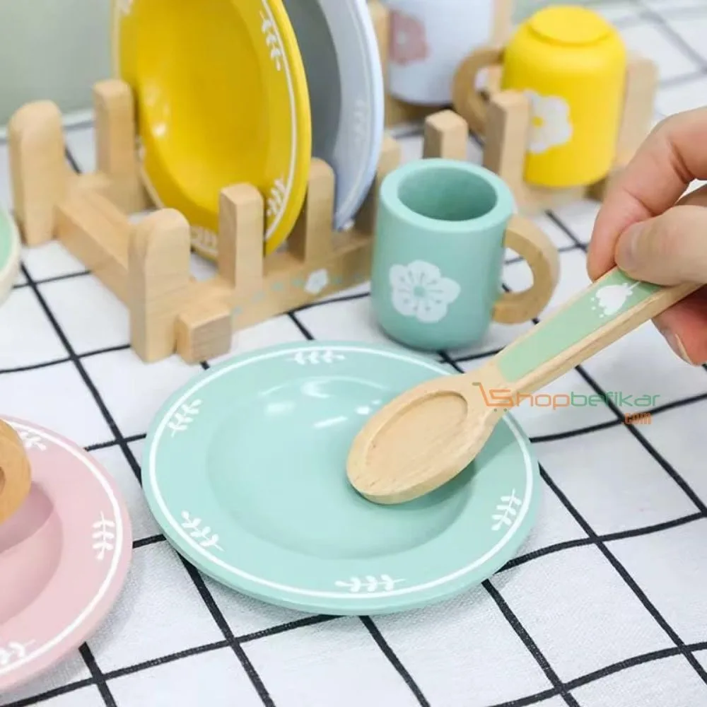 KABI My Little Dinnerware Set Wooden Toy | Plates & Utensils Role Play Kitchen Set | Montessori Pretend Play | Age 3+ | Indoor Play - Image 2