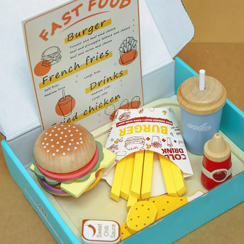 My Little Hamburger Wooden Play Set | Burger Fries Drink Role Play Toy | Age 3+ - Image 3