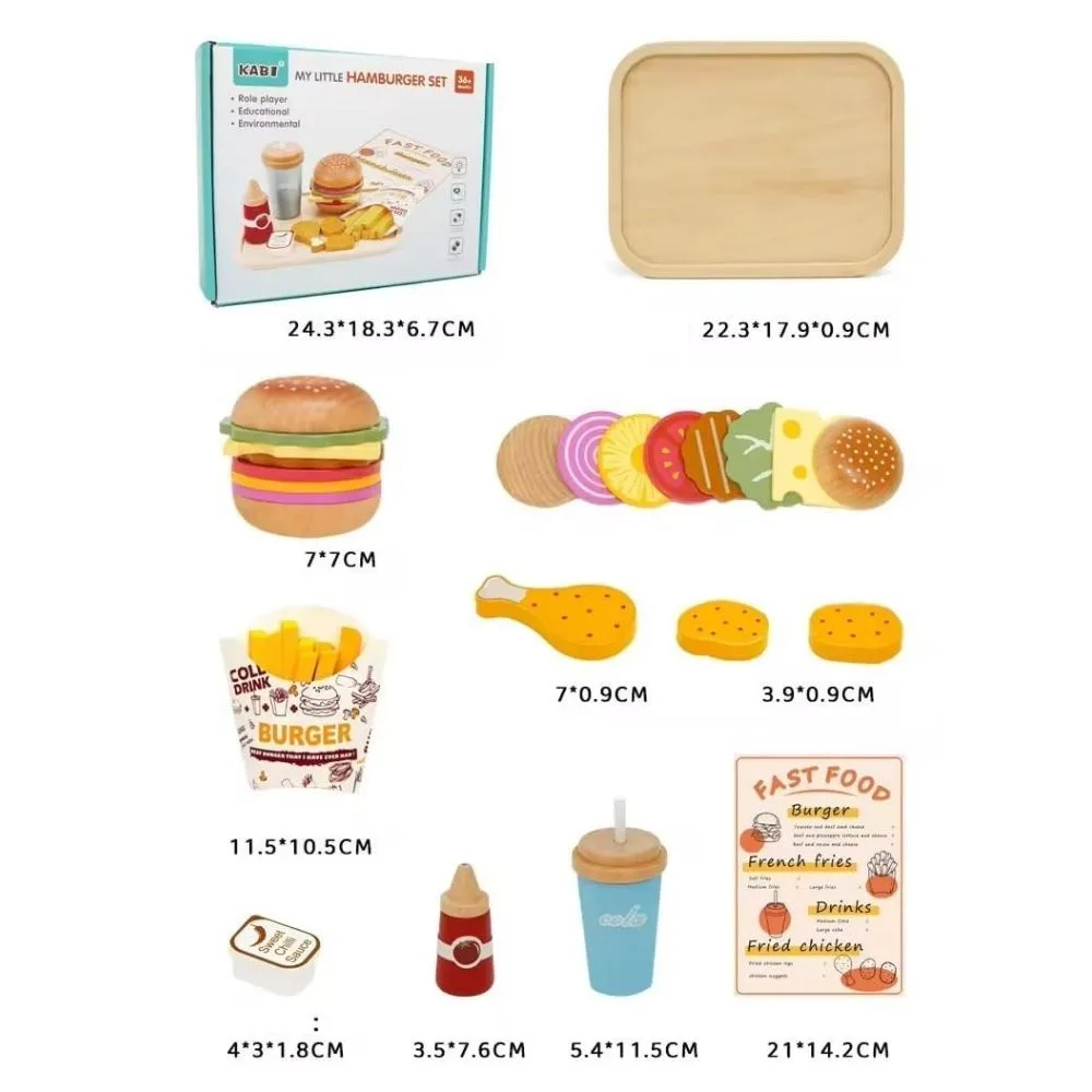 My Little Hamburger Wooden Play Set | Burger Fries Drink Role Play Toy | Age 3+ - Image 2