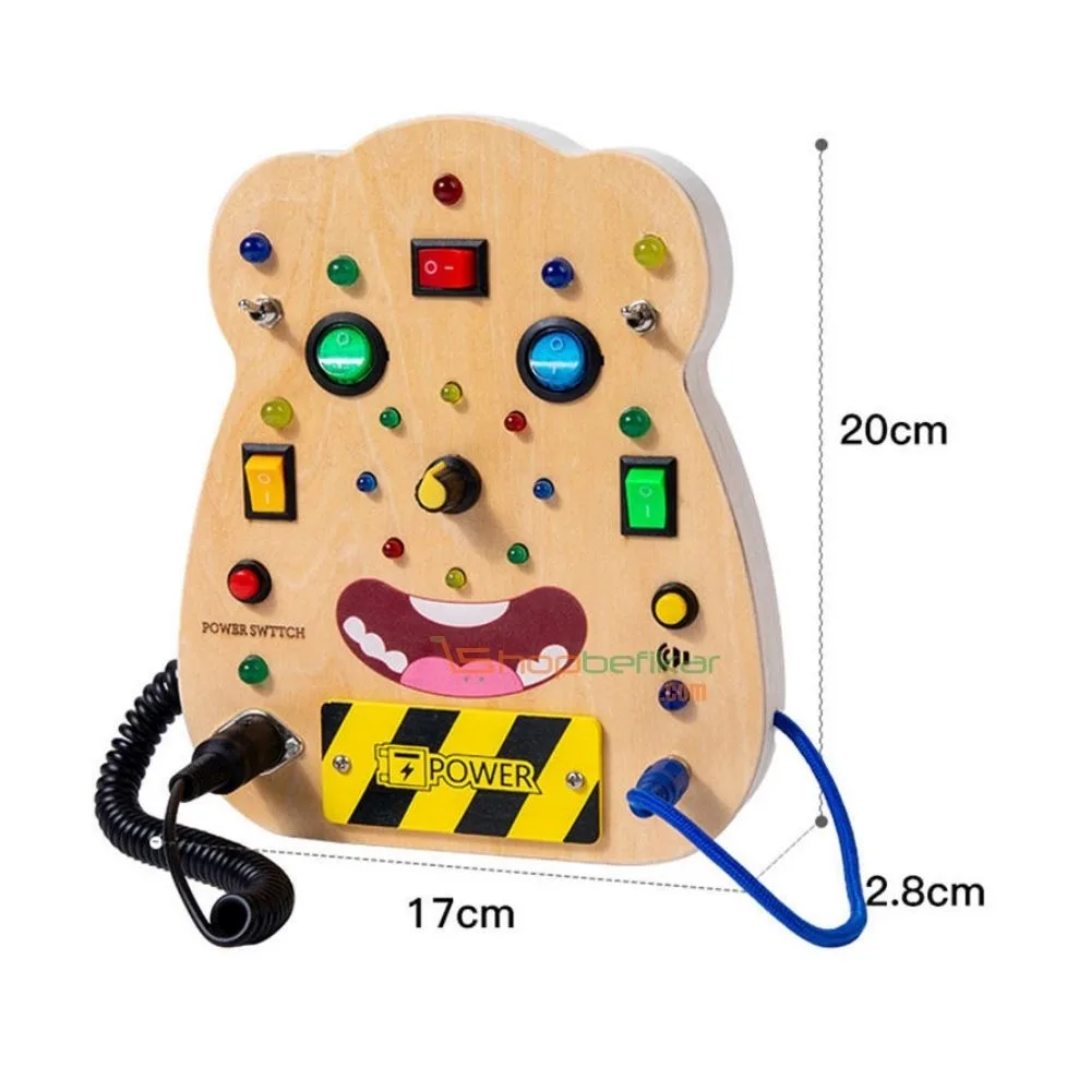 Wooden Montessori Busy Board for Kids | Sensory Switch & Button Activity Toy | Fine Motor Skills Learning Board | Age 2–4 Years - Image 7