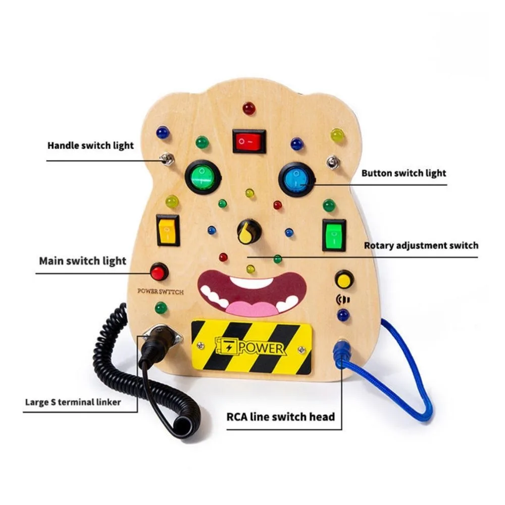 Wooden Montessori Busy Board for Kids | Sensory Switch & Button Activity Toy | Fine Motor Skills Learning Board | Age 2–4 Years - Image 6