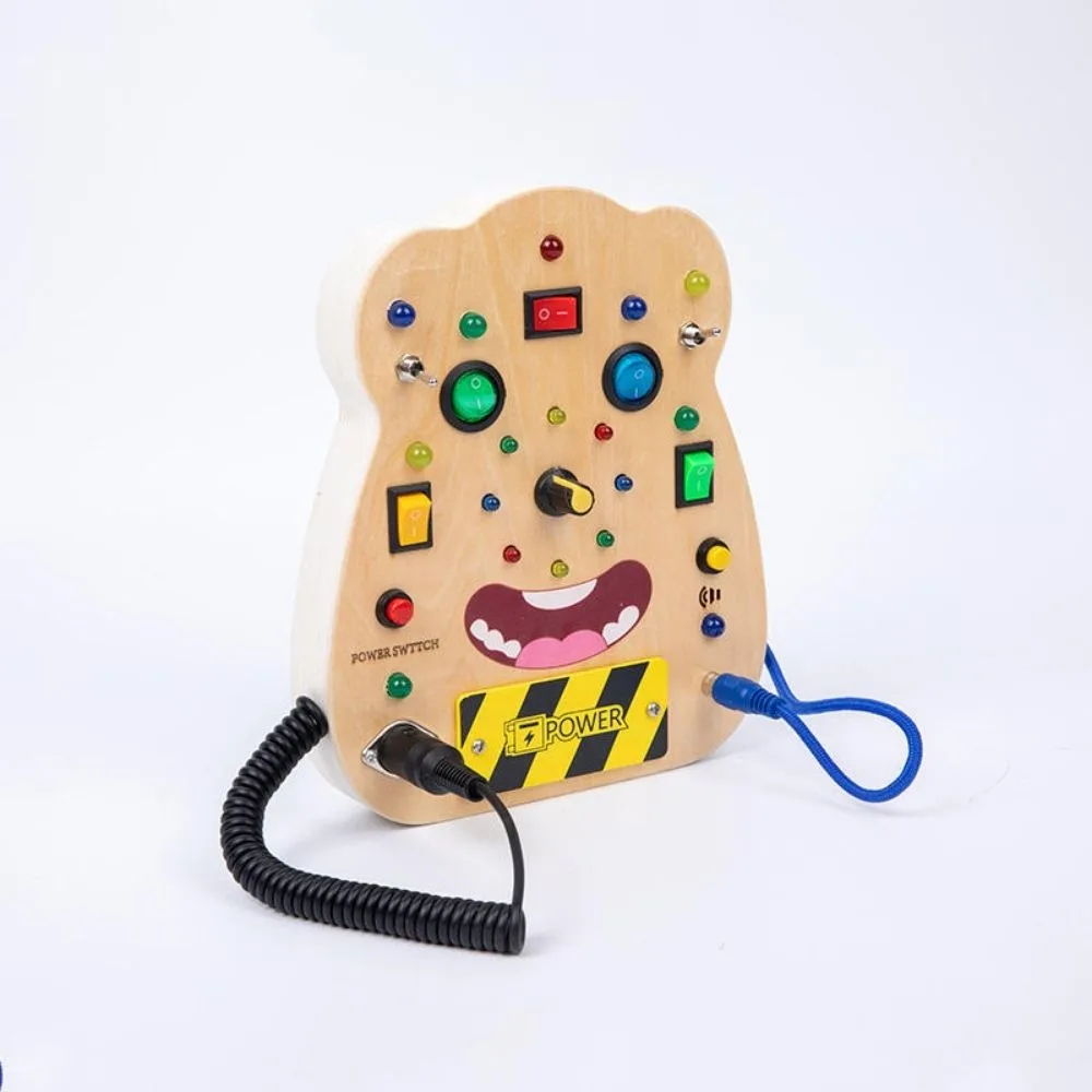 Wooden Montessori Busy Board for Kids | Sensory Switch & Button Activity Toy | Fine Motor Skills Learning Board | Age 2–4 Years - Image 3