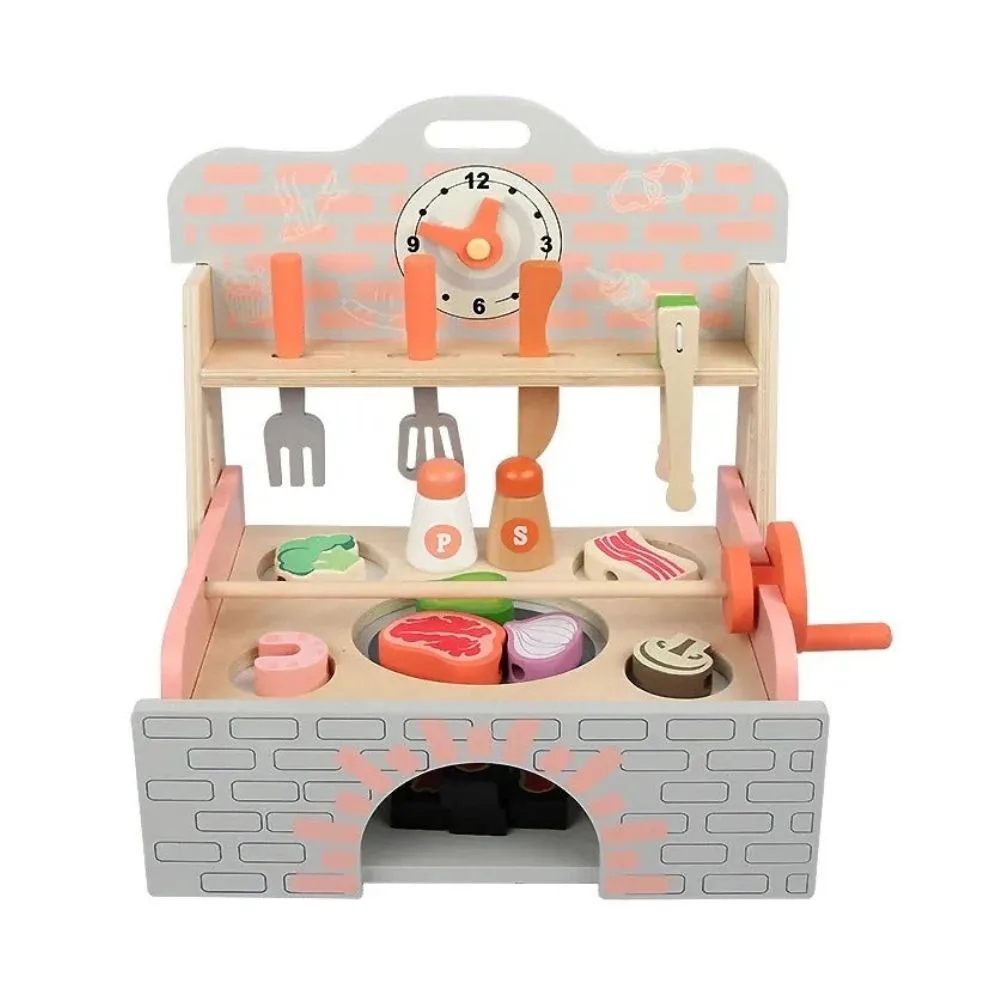 Wooden Pretend Barbecue Grill Playset | Montessori BBQ Kitchen Role Play Toy with Food & Utensils | Age 3+ | Indoor Play - Image 3