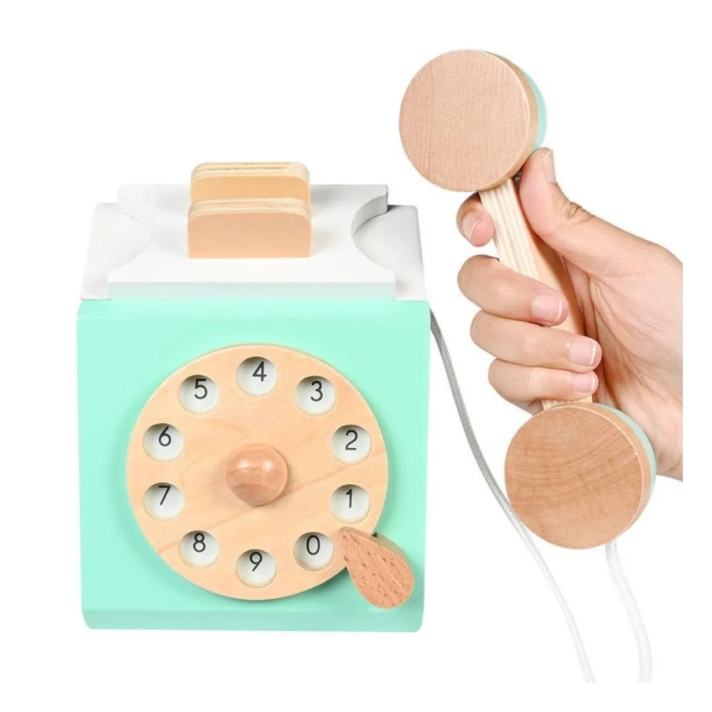 Wooden Retro Turntable Telephone Toy | Pretend Play Vintage Phone | Early Education Role Play Toy | Age 3+ | Indoor Learning - Image 6