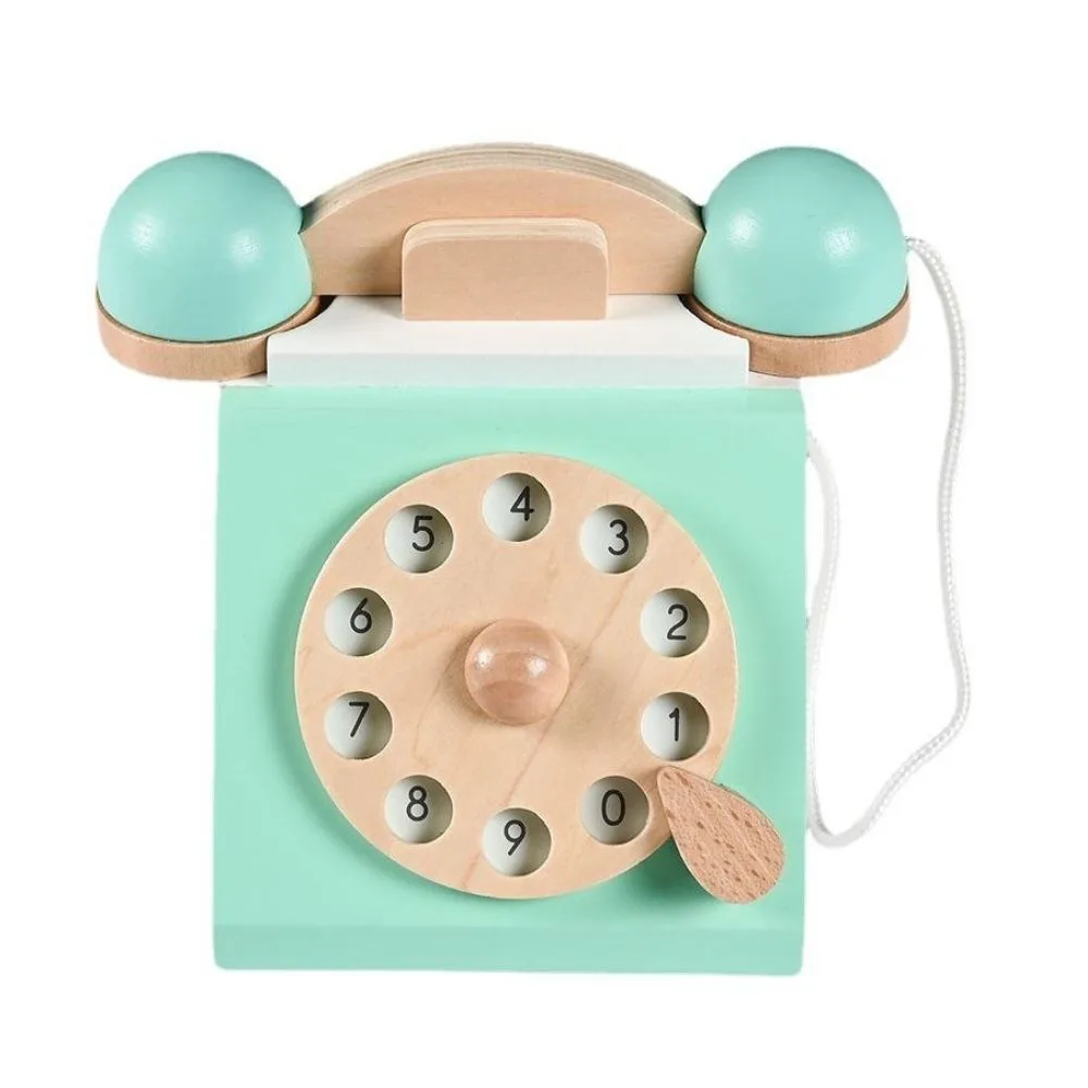 Wooden Retro Turntable Telephone Toy | Pretend Play Vintage Phone | Early Education Role Play Toy | Age 3+ | Indoor Learning - Image 5