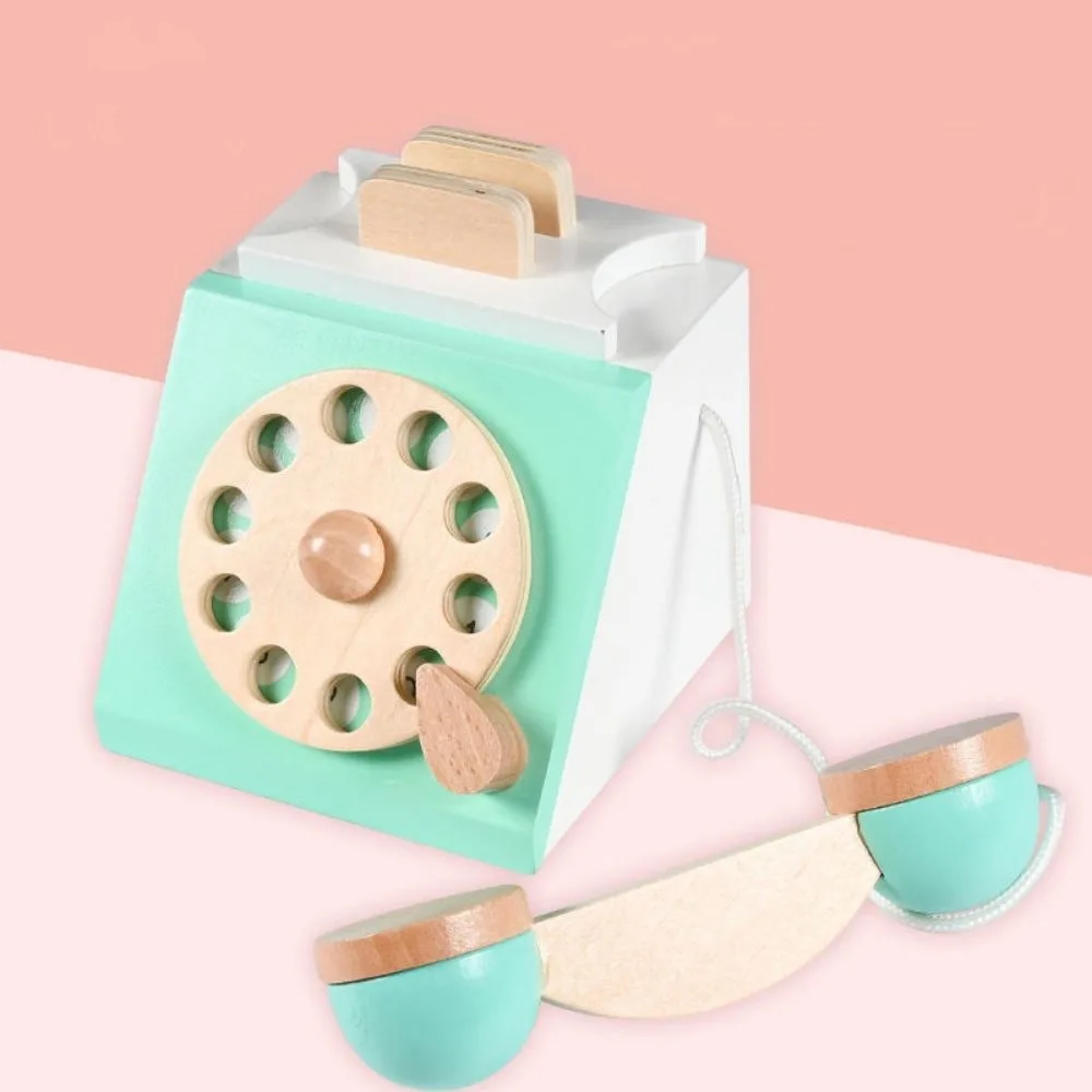 Wooden Retro Turntable Telephone Toy | Pretend Play Vintage Phone | Early Education Role Play Toy | Age 3+ | Indoor Learning - Image 4