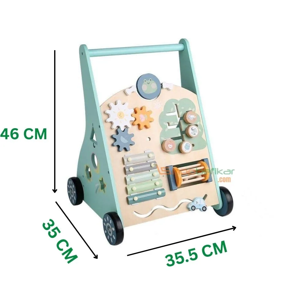 Wooden Baby Push Walker with Activity Center | Sit-to-Stand Montessori Learning Walker | Sensory & Shape Sorting Toy | 9+ Months - Image 2