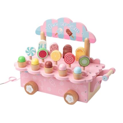 Wooden Ice Cream Cart Pretend Play Toy with Popsicles & Cones | Shopbefikar India