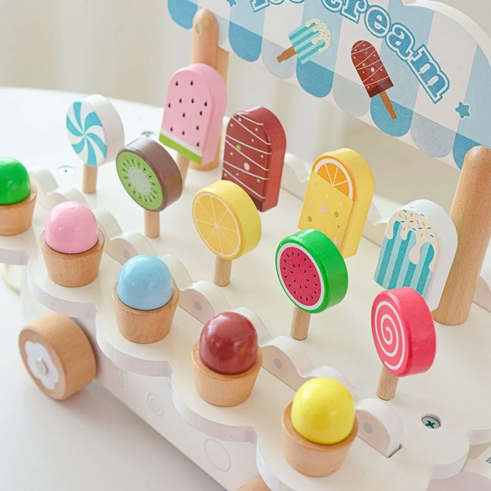 Wooden Ice Cream Cart Playset for Kids | Pretend Play Push Cart with Popsicles, Lollipops & Cones | Montessori Role Play Toy | Age 3+ - Image 4