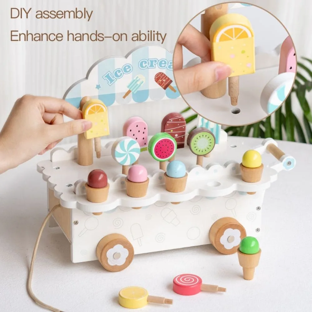 Wooden Ice Cream Cart Playset for Kids | Pretend Play Push Cart with Popsicles, Lollipops & Cones | Montessori Role Play Toy | Age 3+ - Image 5