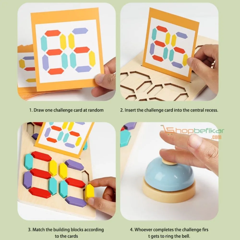 Wooden Pattern Battle Game | 2 Player Speed Matching Board Game with Bell | Brain Development Toy | Age 5+ | Indoor Play - Image 4