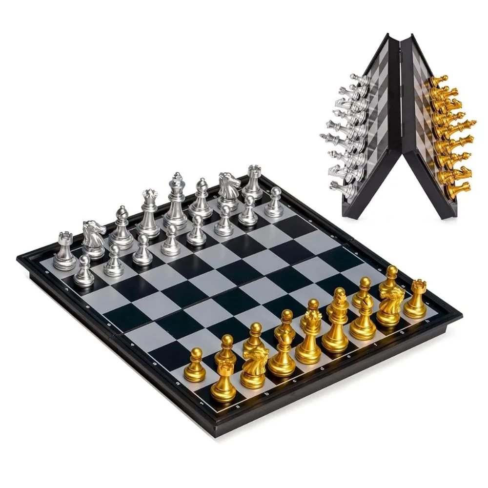 Shopbefikar Magnetic Foldable Chess Board Set | 32x32 cm Premium Chess Set with Storage | Gold & Silver Heavy Pieces | Travel Friendly - Image 8