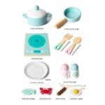 KABI Blue Cookware Wooden Pretend Play Set | 16 Pcs Induction Cooktop Kitchen Accessories | Montessori Role Play Toy | Age 3+ - Image 2