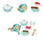 KABI Blue Cookware Wooden Pretend Play Set | 16 Pcs Induction Cooktop Kitchen Accessories | Montessori Role Play Toy | Age 3+ - Image 6