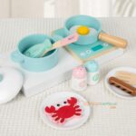 KABI Blue Cookware Wooden Pretend Play Set | 16 Pcs Induction Cooktop Kitchen Accessories | Montessori Role Play Toy | Age 3+ - Image 5