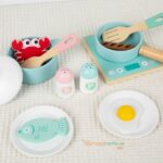 KABI Blue Cookware Wooden Pretend Play Set | 16 Pcs Induction Cooktop Kitchen Accessories | Montessori Role Play Toy | Age 3+ - Image 4