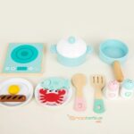 KABI Blue Cookware Wooden Pretend Play Set | 16 Pcs Induction Cooktop Kitchen Accessories | Montessori Role Play Toy | Age 3+ - Image 3
