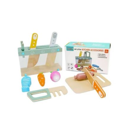 KABI Wooden Knife Playset with Cutting Board & Vegetables 3+ | Pretend Play Kitchen Toy | Shopbefikar India
