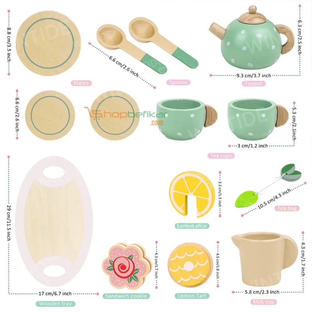 KABI Afternoon Tea Set Wooden Pretend Play Toy | Tea Party Role Play Set | Montessori Kitchen Toy | Age 3+ | Indoor Play - Image 7