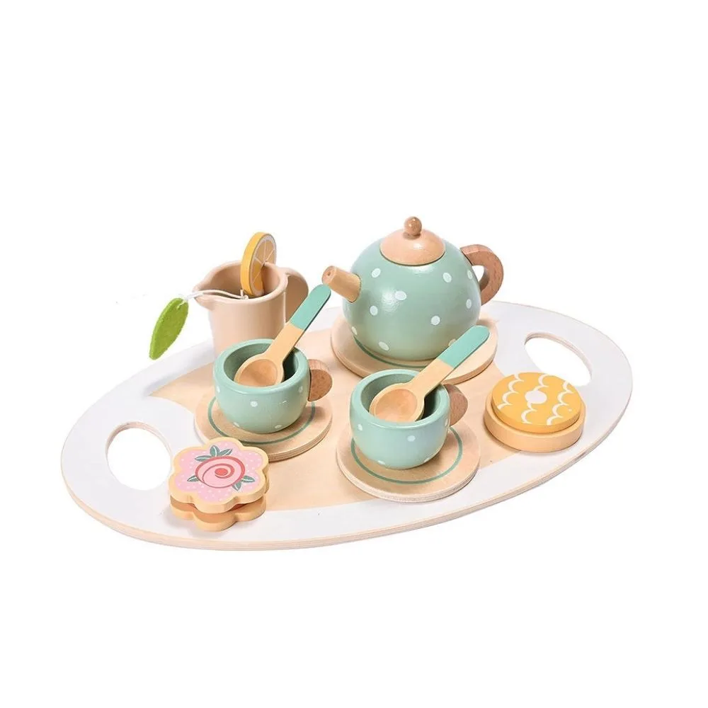 KABI Afternoon Tea Set Wooden Pretend Play Toy | Tea Party Role Play Set | Montessori Kitchen Toy | Age 3+ | Indoor Play - Image 4
